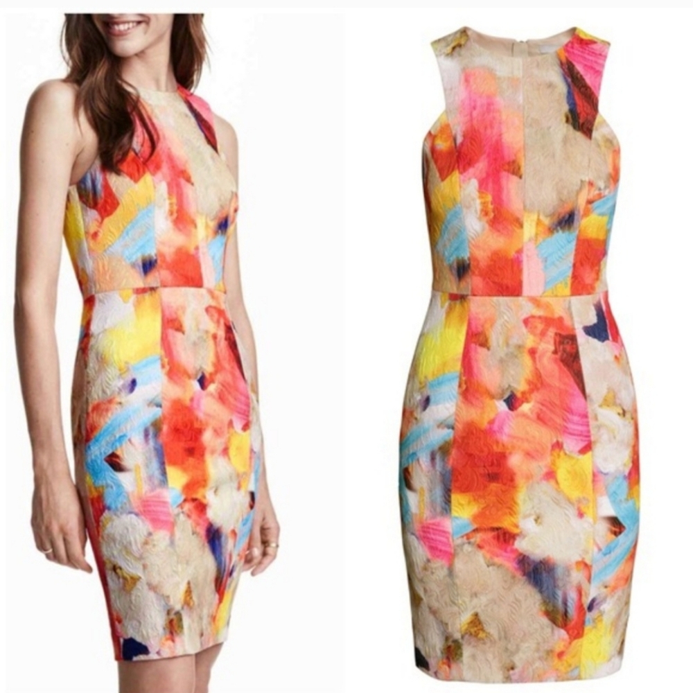 Vibrant H&M Sheath Dress Womens Multicolor Floral Abstract Embossed XS S 6